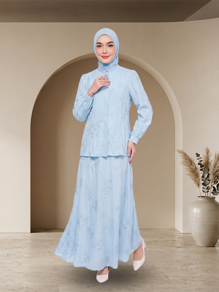 【Pre-order】Elegant Embossed Floral Baju Kurung Set
