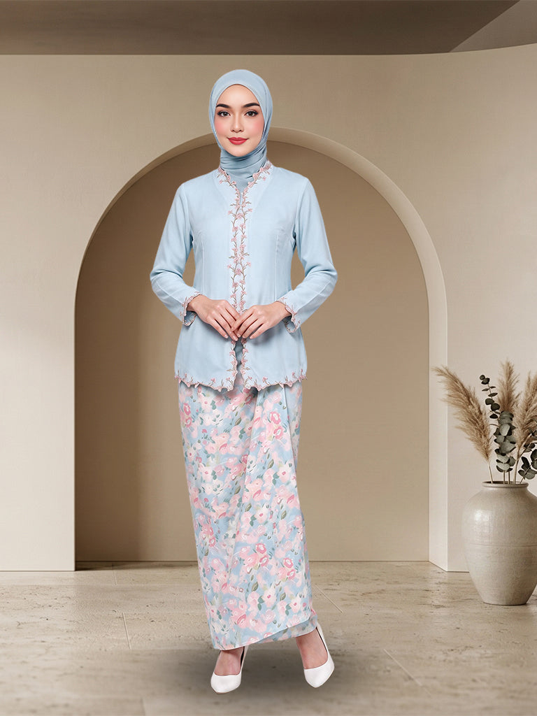 Set Baju Kurung Moden Sulam Bunga Elegan
