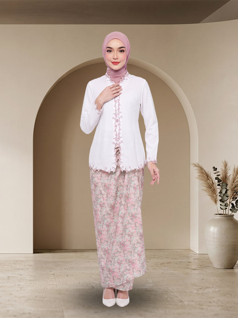 Set Baju Kurung Moden Sulam Bunga Elegan