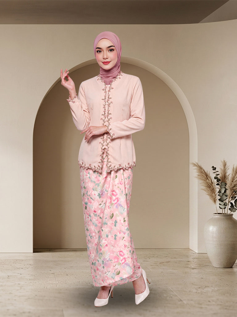 Set Baju Kurung Moden Sulam Bunga Elegan