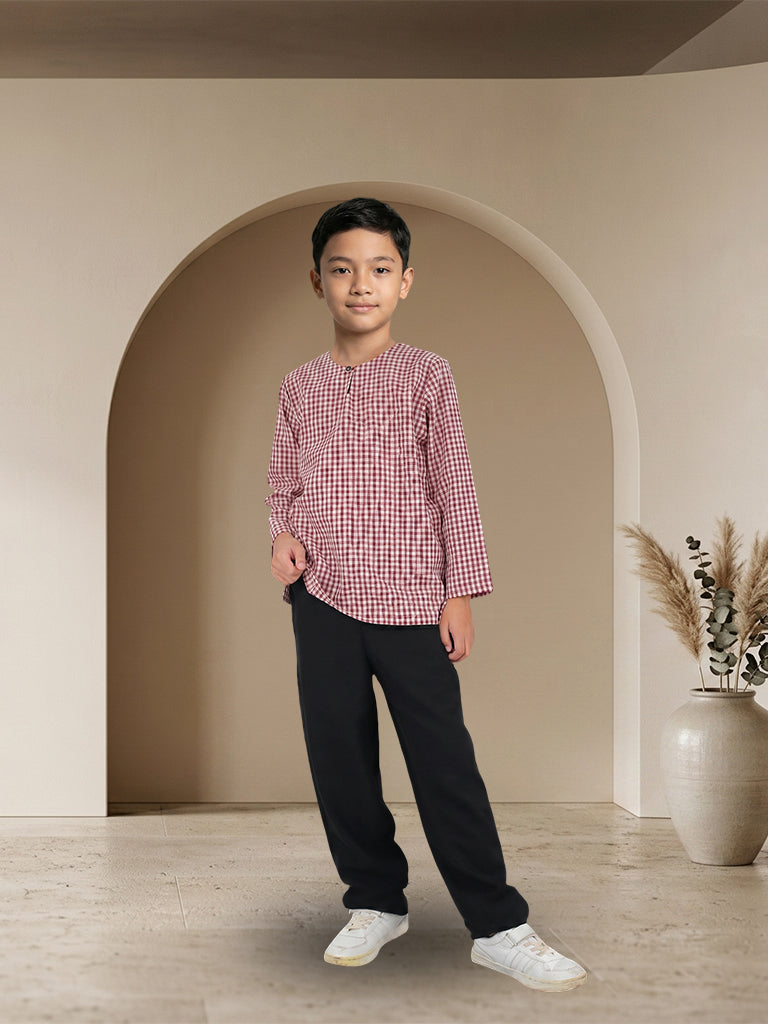 Kurta Budak Lelaki Corak Kotak Moden