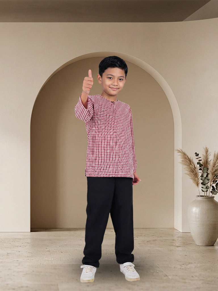 Kurta Budak Lelaki Corak Kotak Moden