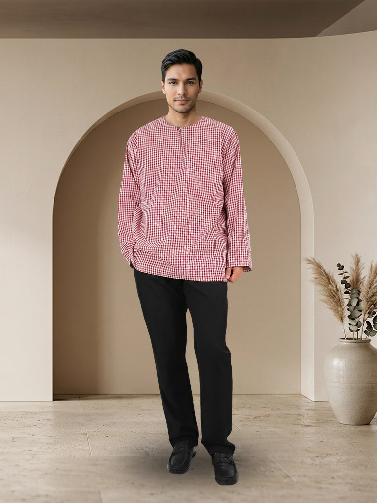 Kurta Lelaki Corak Kotak Moden Elegan