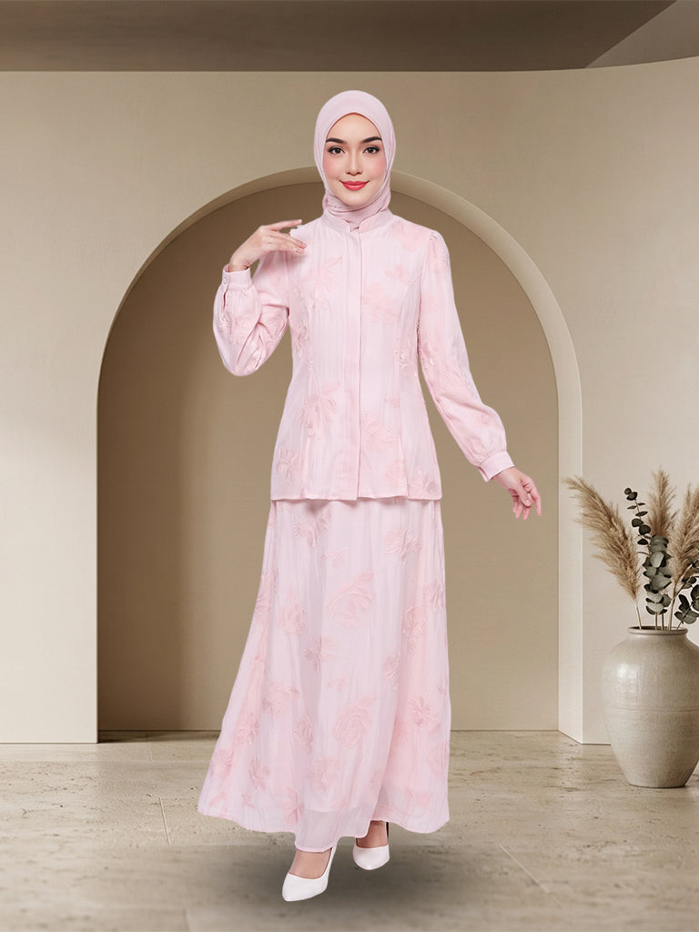 【Pre-order】Elegant Embossed Floral Baju Kurung Set