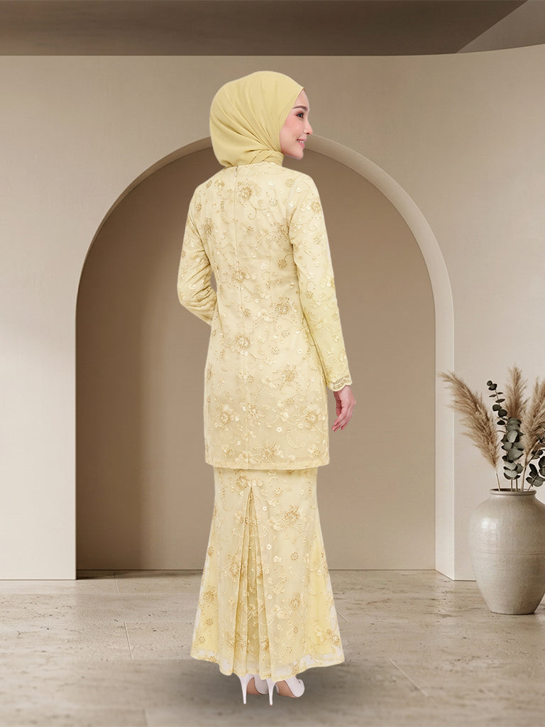 【Pre-order】Elegant Pastel Floral Embroidered Baju Kurung Modern Set