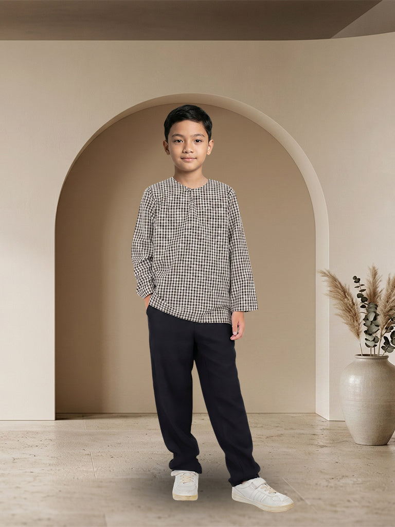 Kurta Budak Lelaki Corak Kotak Moden