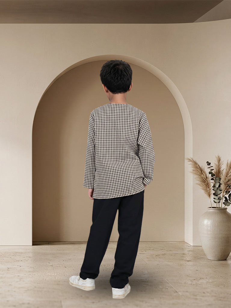 Kurta Budak Lelaki Corak Kotak Moden