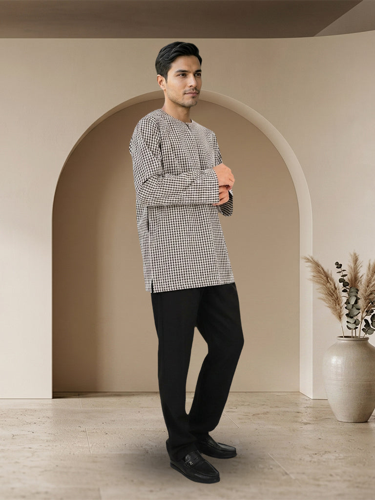 Kurta Lelaki Corak Kotak Moden Elegan