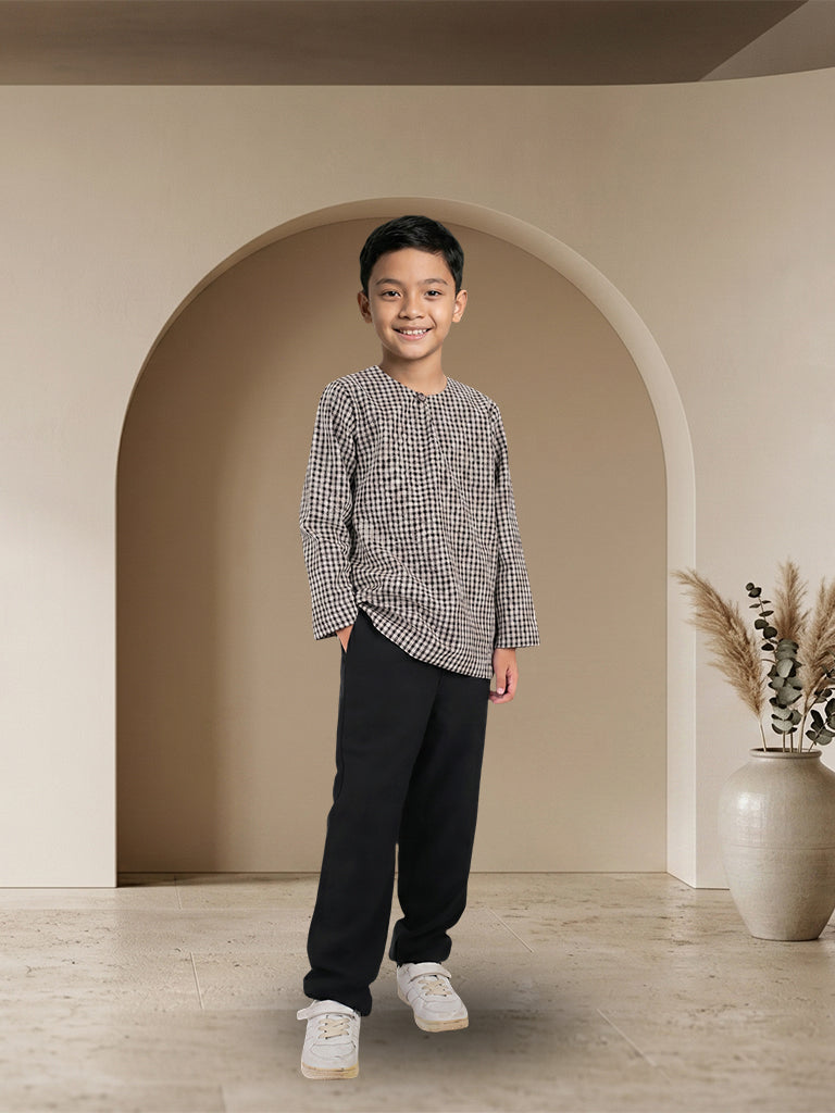 Kurta Budak Lelaki Corak Kotak Moden
