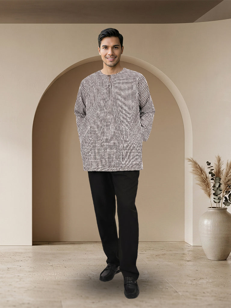 Kurta Lelaki Corak Kotak Moden Elegan