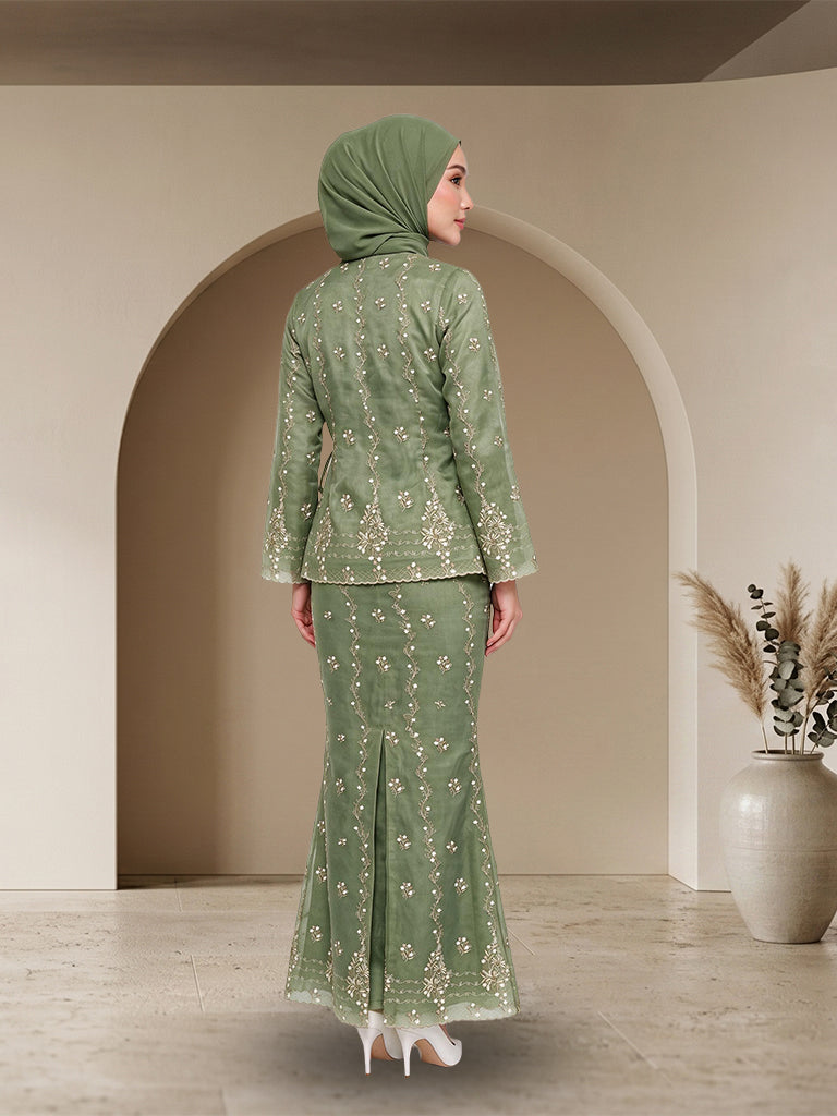 【Pre-order】Elegant Embroidered Lace Baju Kurung Modern Set