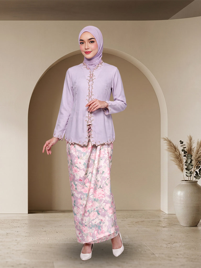 Set Baju Kurung Moden Sulam Bunga Elegan