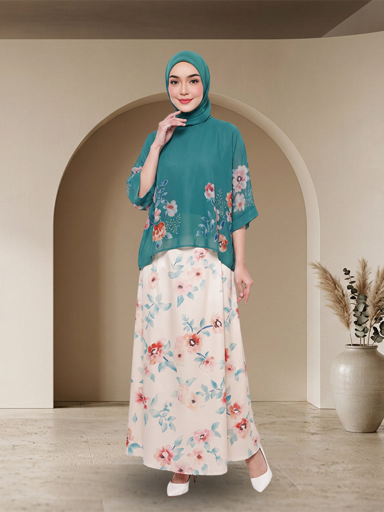 【Pre-order】Elegant Floral Printed Muslimah 2-Piece Set
