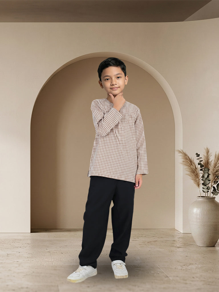 Kurta Budak Lelaki Corak Kotak Moden