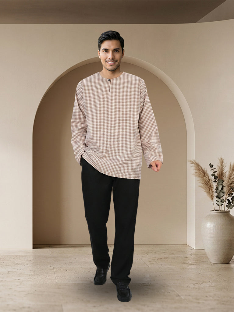Kurta Lelaki Corak Kotak Moden Elegan