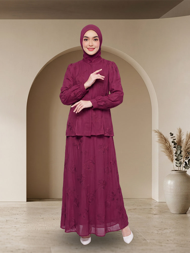 【Pre-order】Elegant Embossed Floral Baju Kurung Set