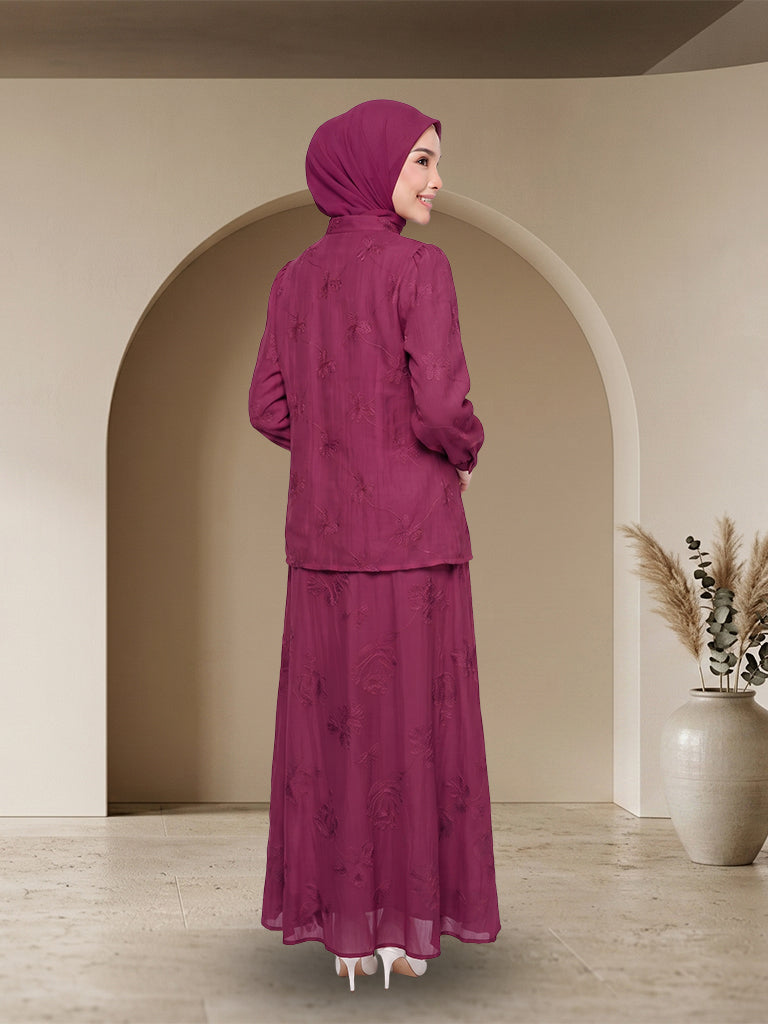 【Pre-order】Elegant Embossed Floral Baju Kurung Set